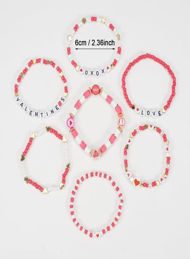 Lonext Valentine’s Day Bracelets Sweet Charms Beaded Stretch Bracelet for Women Rose Flower Love Heart Bracelets Set for Valentine’s Day - Image 2